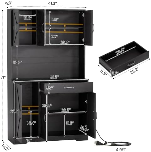 GRUSIGN 71" Pantry Cabinet with Charging Station, Large Capacity Kitchen...