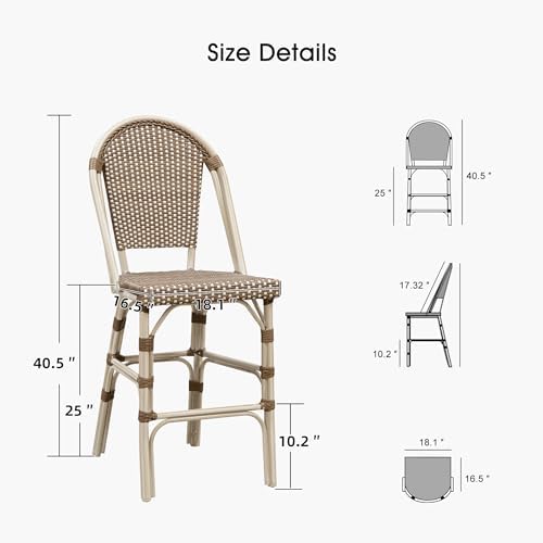 PURPLE LEAF French Counter Bar Stools 25" Set of 4 Easy Maintain, Brown
