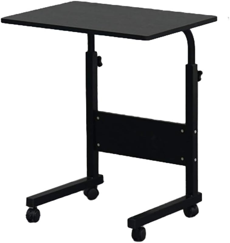 Height Adjustable Sofa Side Table Wood End Table with Wheels, Small Rolling B...
