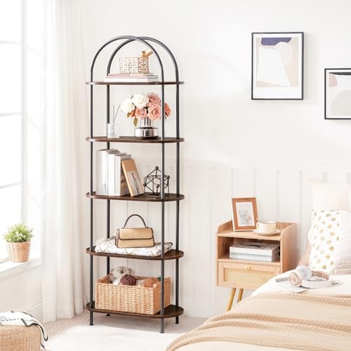 HOOBRO 5 Tier Open Bookshelf, Industrial Arched Bookcase Display Shelf Rack, ...