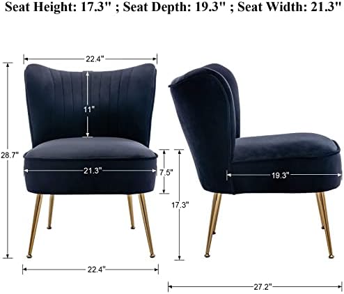 DUOMAY Modern Accent Chair Set of 2 Velvet Slipper Chair with Gold Legs Wingb...