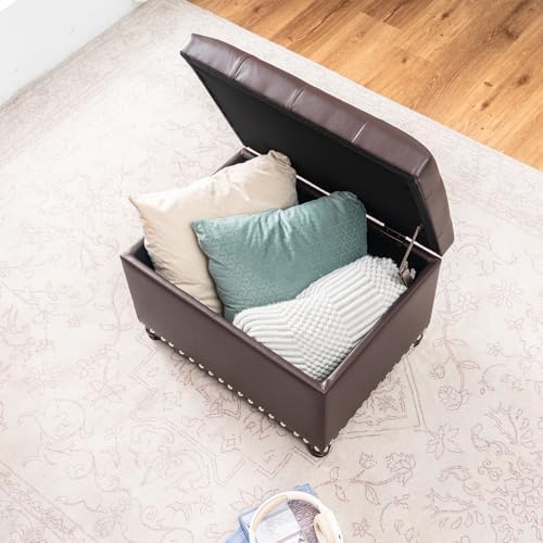 Joveco Faux Leather Storage Ottoman Bench Rectangle 24 Inch Foot Rest Ottoman...