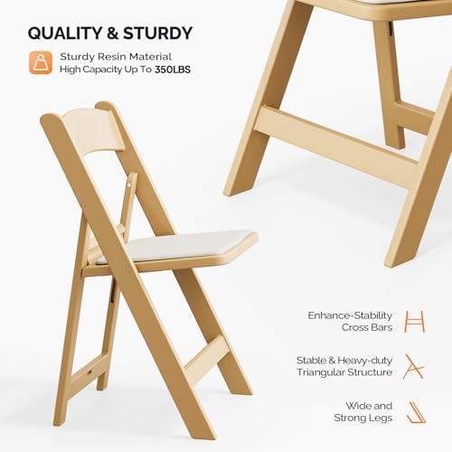 VINGLI Resin Folding Chairs with Cushion, Foldable Plastic Chair with Comfort...