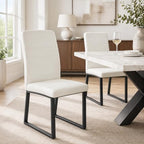 Modern Dining Chairs Set of 4, White Faux Leather Kitchen Chairs, Upholstered Armless Dining Room Chair with Black Mental Legs Heavy Duty, Comfortable (White Chairs, Set of 4)