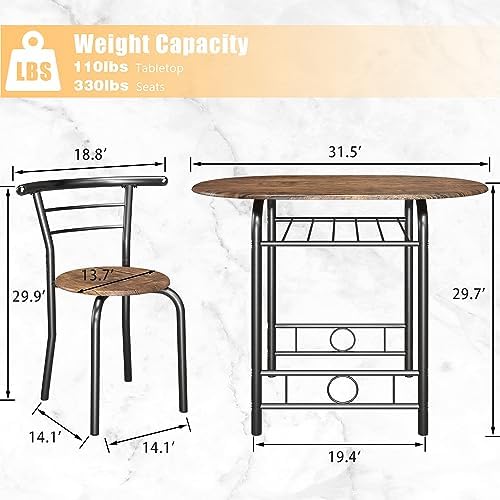 JUMMICO 3-Piece Wooden Round Table & Chair Set (Brown/Black)