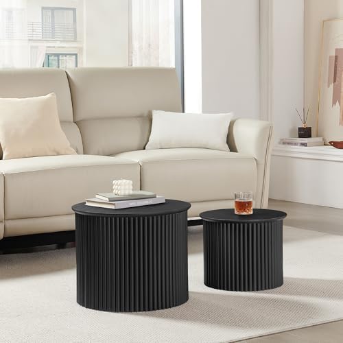 AVZEAR Round Nesting Coffee Table Set of 2, Small Fluted Coffee Table Circle ...
