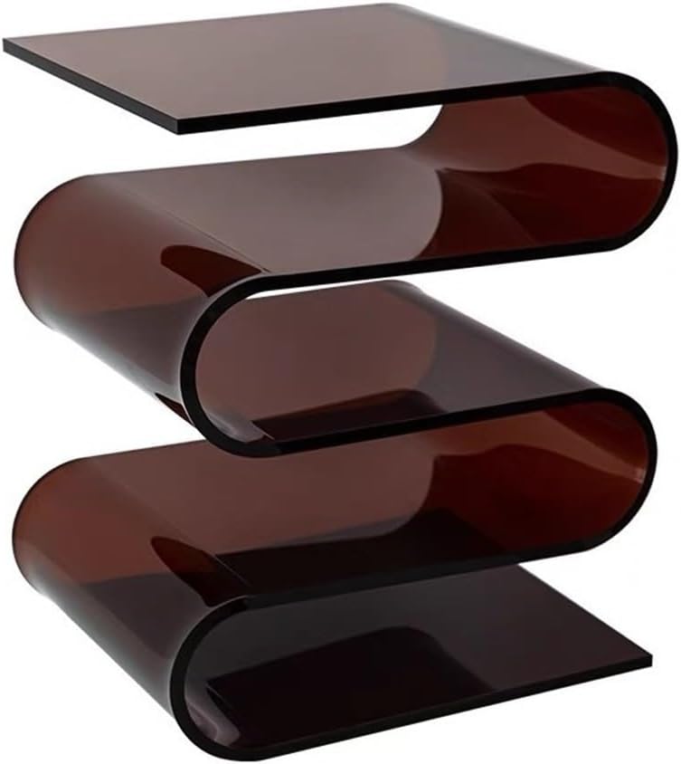 Acrylic S-Shaped Side Table, Modern Bedside Table, Brown, 11.8*13.3*16.9in