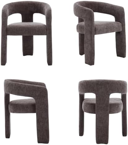 Modern Chenille Barrel Dining Chair Upholstered Fabric Dining Room Chair with...