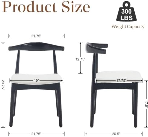 ROCITY Black Dining Chairs Set of 2 Wood Kitchen Chairs with Linen Fabric Cus...