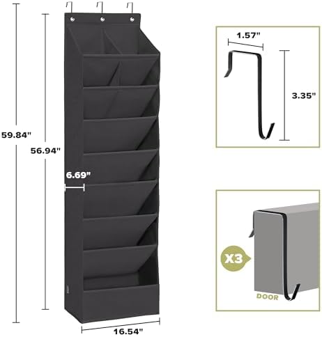 2 Pack Shoe Organizer with 6 Extra Large Pockets and 4 Large Pocket, Over the Door Sturdy Closet Storage Rack, Hanging Shoe Organizer for Shoes, Sneakers, Black