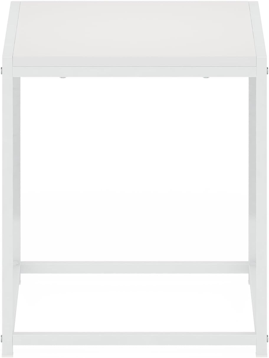 Furinno Camnus Side Table, White End Table with Metal Frame, Square Open Fram...