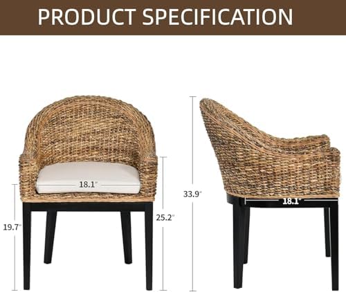 DUHOME Rattan Accent Chairs Set of 2,Armchair with Natural Rattan Back