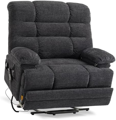 DYNOX 500 LBS Power Lift Recliner for Big & Tall Seniors, 3-Motor Lay Flat Chair with Heat, Massage & Extended Footrest (9505L,Chenille Fabric,Grey)