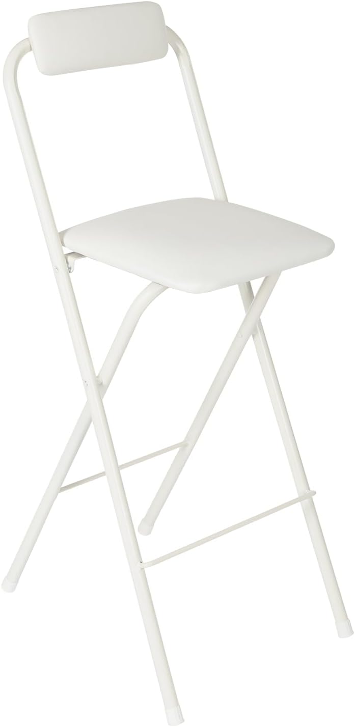 70cm Tall Adjustable Folding Bar Stool with Backrest - Portable Foldable Stool Chair for Kitchen, Outdoor & Commercial Use (1-Pack, Space Saving Design)‌ (White)
