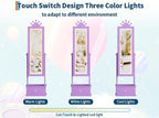 LED Kids Jewelry Armoire Cabinet with Full Length Mirror for Girls, Purple | 3 Color Touch Control Lighting,Anti-Tip Stable Structure,Lockable Cabinet, Freestanding Jewelry Organizer