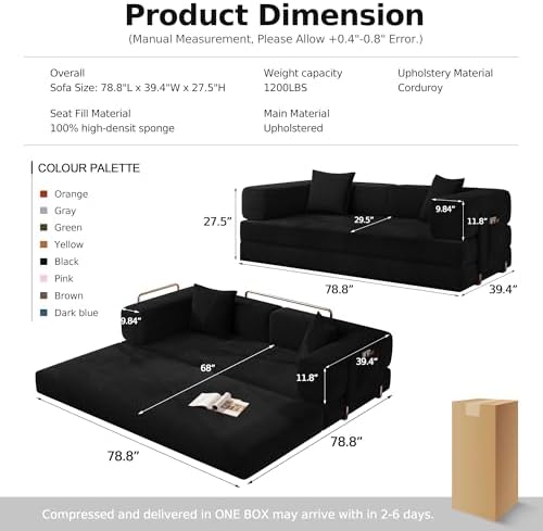 MoonSpeak 78.8'' Futon Sofa Bed, Couches for Living Room | Corduroy C...