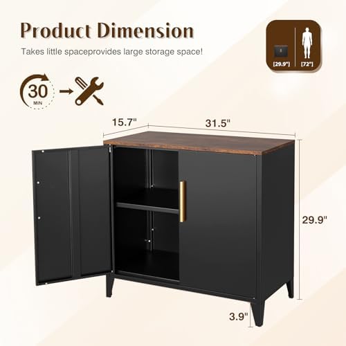 Letaya Metal Storage Cabinet with Doors, Small Kitchen Office Credenza
