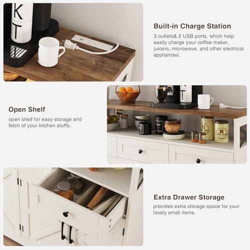 Befrases Farmhouse Buffet Cabinet with Drawers & Open Shelf, Sideboard