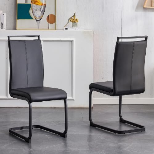 AZmac Modern Leather Dining Chairs Set of 2,Armless Kitchen Chairs,Dining Room Chairs with Upholstered Padded Seat and Sturdy Black Legs for Dining Room,Kitchen (Set of 2, Black-Black Leg)