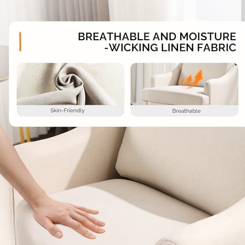 VINGLI Linen Fabric Accent Chairs Set of 2, Beige Modern Upholstered Armchair...