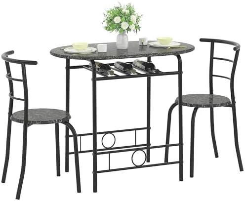 VECELO 3-Piece Dining Table Set for Kitchen Breakfast Nook, Wood Grain Oval T...