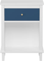 Kids Nightstand with Drawer and Shelf, Wood Bedside Table, Navy Blue | Kids nightstand with drawer and open shelf keeps books, toys, and bedtime essentials organized and within easy reach.