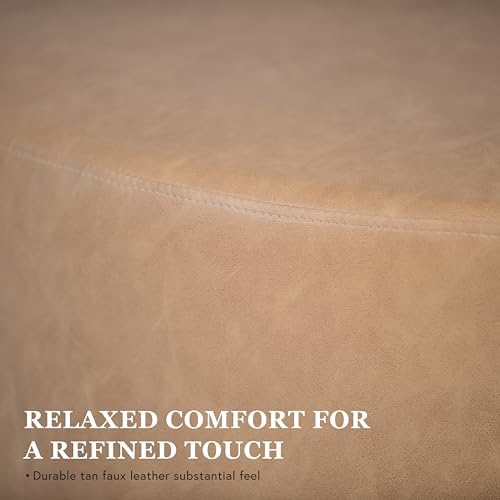 HomePop 17" Organic Shape Ottoman - Sand Faux Leather