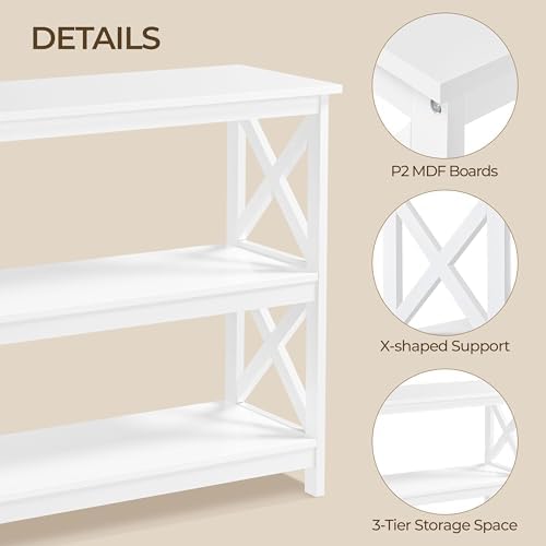 Yaheetech 42"L White Console Table 3-Tier Narrow X-Frame Open Storage Sh...