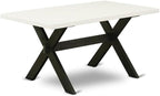 East West Furniture X626DR124-6 6 Piece Dining Table Set Contains a Rectangle Kitchen Table with X-Legs and 4 Black Color Linen Fabric Parson Chairs with a Bench, 36x60 Inch, Multi-Color