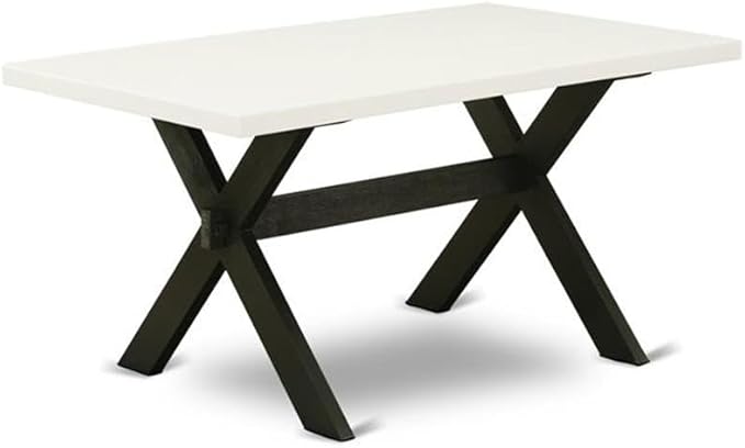 East West Furniture X626DR124-7 7 Piece Kitchen Table Set Consist of a Rectangle Dining Table with X-Legs and 6 Black Color Linen Fabric Parson Dining Chairs, 36x60 Inch, Multi-Color