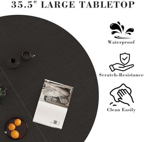 35.5'' Round Pedestal Dining Table, 2-4 Modern Fluted Dining Room Kit...
