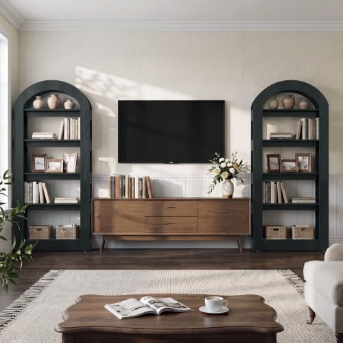 LITTLE TREE 5-Tier Bookshelf, Arch-Shaped Racks, Tall Standing Wooden Bookcas...
