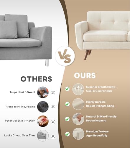 Tbfit 77.2" W Linen Sofa Couch, Mid Century Modern Decor Loveseat Couche...