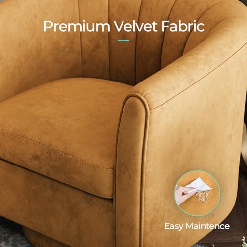 LINSY Large Swivel Accent Chair with Ottoman, Velvet Barrel Chair with Footre...