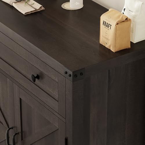HOSTACK Kitchen Storage Cabinet, Farmhouse Coffee Bar Cabinet, Dark Brown