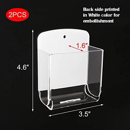 Cosmos Pack of 2 Acrylic Remote Control Holder Adhesive Wall Mount Phone Holder Wall Mount Organizer Media Storage Box Phone Charging Storage Box for Home Office Living Room Bedroom (Transparent)