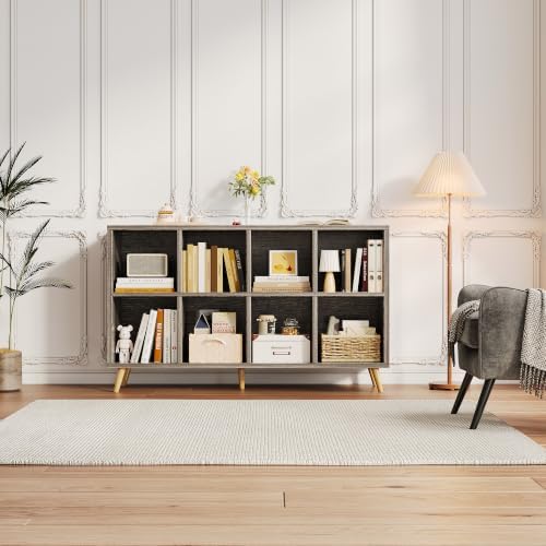 COTUBLR 8-Cube Bookshelf, 47" Wood Bookcase with Legs, 2 Tier Morden Boo...