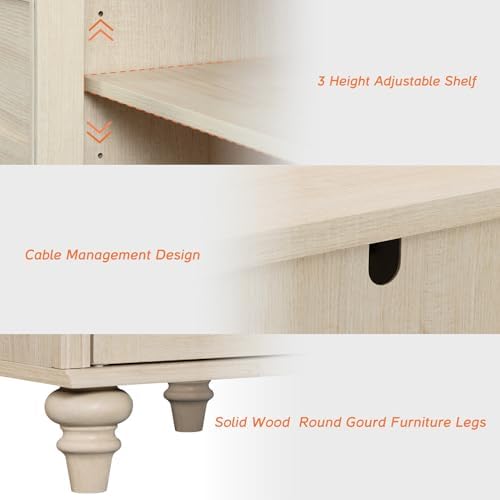 WAMPAT Sideboard Buffet Cabinet, Farmhouse Kitchen Storage Cabinet, Beige