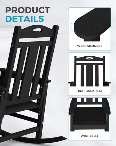 Ciokea Oversized Outdoor Rocking Chair, 380lbs Heavy-Duty Large Patio Rocker,...