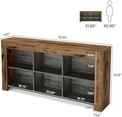 Tribesigns Horizontal Bookcase, Industrial 6 Cubes Storage Organizer Long Boo...