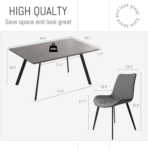 ZckyCine Modern Dining Table Set, 5-Piece, 46.5", 4 Upholstered Chairs