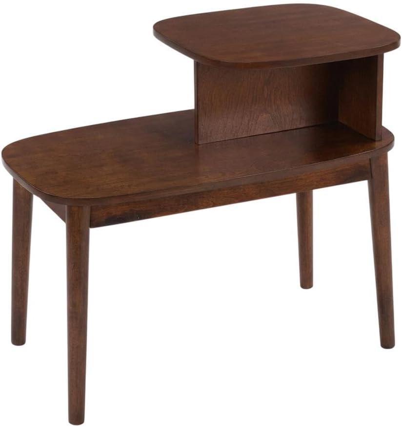 Furnifact Brown Chairside End Table, 2 Tier Shelves, Mid-Century Style Solid ...
