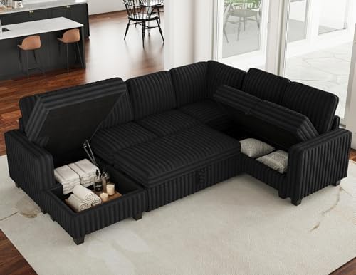 Belffin Corduroy Sleeper Sofa Bed with Storage Chaise Modular Sectional Sofa ...