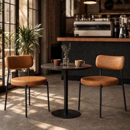 Mid-Century Modern Dining Chairs Set of 4, Brown Matte Faux Leather Kitchen C...