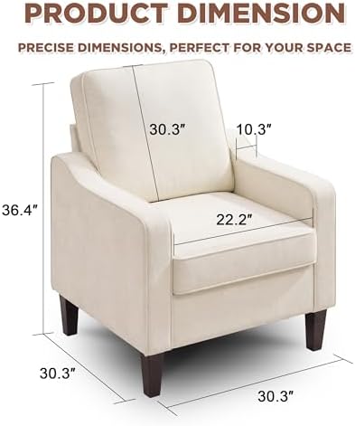 Weture Mid-Century Accent Chair, Beige Armchair Living Room Chairs | Comfy Up...
