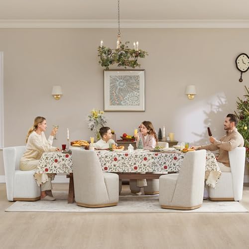 CHITA Upholstered Rolling Dining Chair on Casters Set of 4, Oatmeal | FSC Cer...