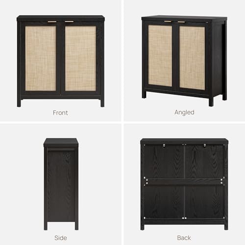 SICOTAS Rattan Black Sideboard Buffet Storage Cabinet with Large Storage