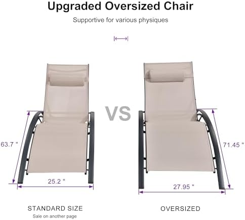 PURPLE LEAF Oversized Pool Chaise Lounge Set Outdoor Lounger Chair, Beige
