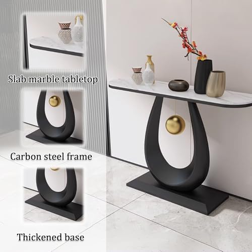 Hallway Storage Drawers Console Table Entryway for Entrance,Semi-Circular Telephone Table, Narrow Console Table with Stone Top, Contemporary Accent Table for Living Room and Entrance