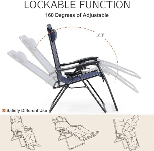 Sweetcrispy Zero Gravity Chairs Set of 2, Outdoor Folding Reclining Lounge Ch...